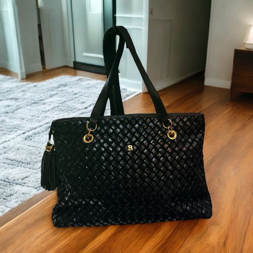 Bally Black Woven Leather & Suede Tote Bag